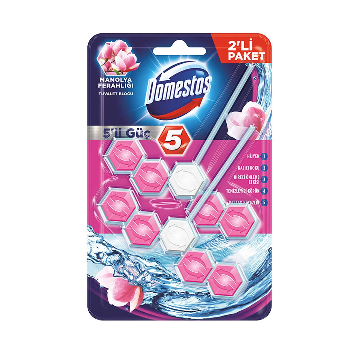 Domestos 5-Way Power Toilet Block Magnolia Freshness 55 gr